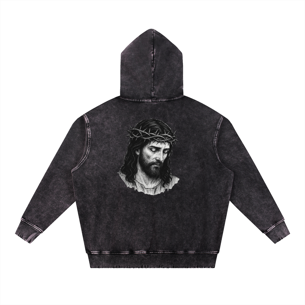 Snow Wash Hand-Frayed Heavyweight  Hoodie