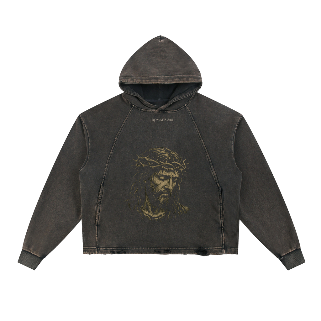 Vintage Washed Frayed-Hem Hoodie